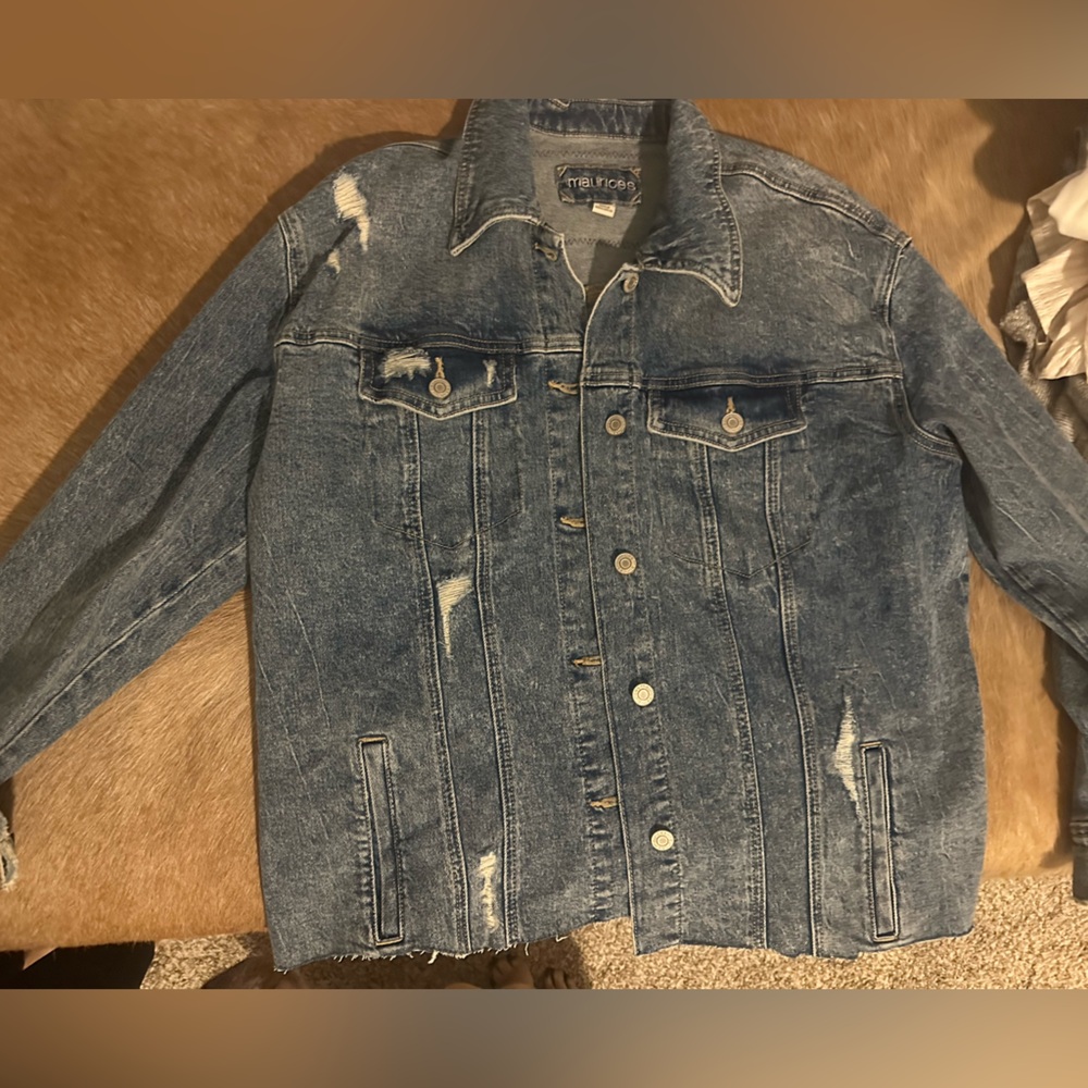 MAURICES Large Denim Jacket - added leather & hand painted